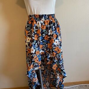 SHEIN High-Low Skirt with Orange and Blue Floral Pattern